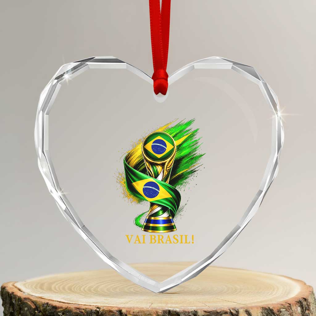 Brazil Soccer Fan 2026 Gift Heart Crystal Glass Ornament Vai Brasil