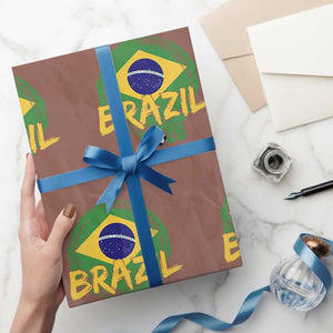 Brazil Soccer Fan Brasil Flag Wrapping Paper Roll Brazilian Football Game Day Supporter TS14 Mocha Print Your Wear