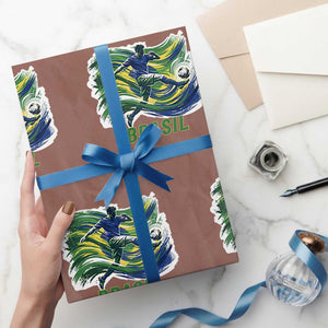 Brazil Soccer Fan Wrapping Paper Roll Brasil Flag Football Game Day Supporter TS14 Mocha Print Your Wear