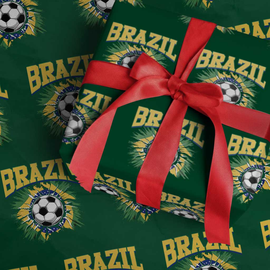 Brazil Soccer Fan Wrapping Paper Roll Brazilian Football Game Day Fan TS14 Green Print Your Wear