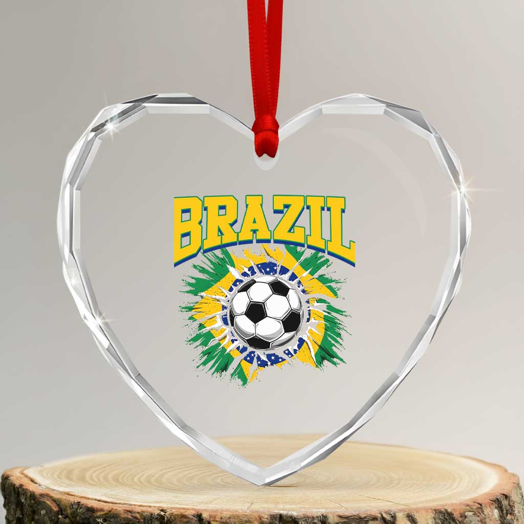 Brazil Soccer Fan Heart Crystal Glass Ornament Brazilian Football Game Day Fan