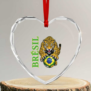 Brazil Soccer Jaguar Heart Crystal Glass Ornament Football Supporter Gift