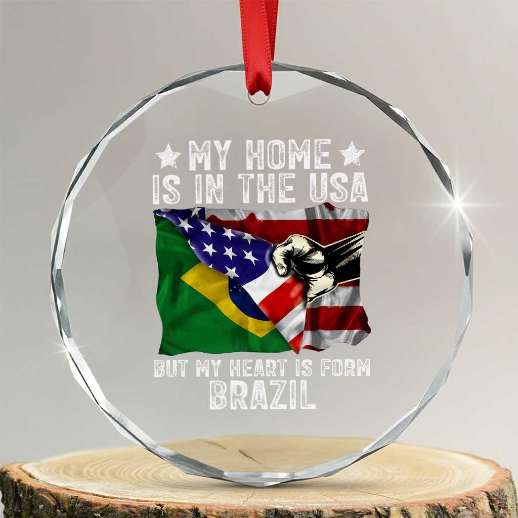 Brazilian American Patriot Heart Is From Brazil Flag Crystal Glass Ornament TS14 Transparent Glass 3'' Circle Print Your Wear