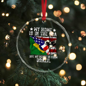 Brazilian American Patriot Heart Is From Brazil Flag Crystal Glass Ornament