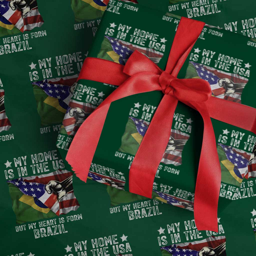 Brazilian American Patriot Heart Is From Brazil Flag Wrapping Paper Roll TS14 Green Print Your Wear