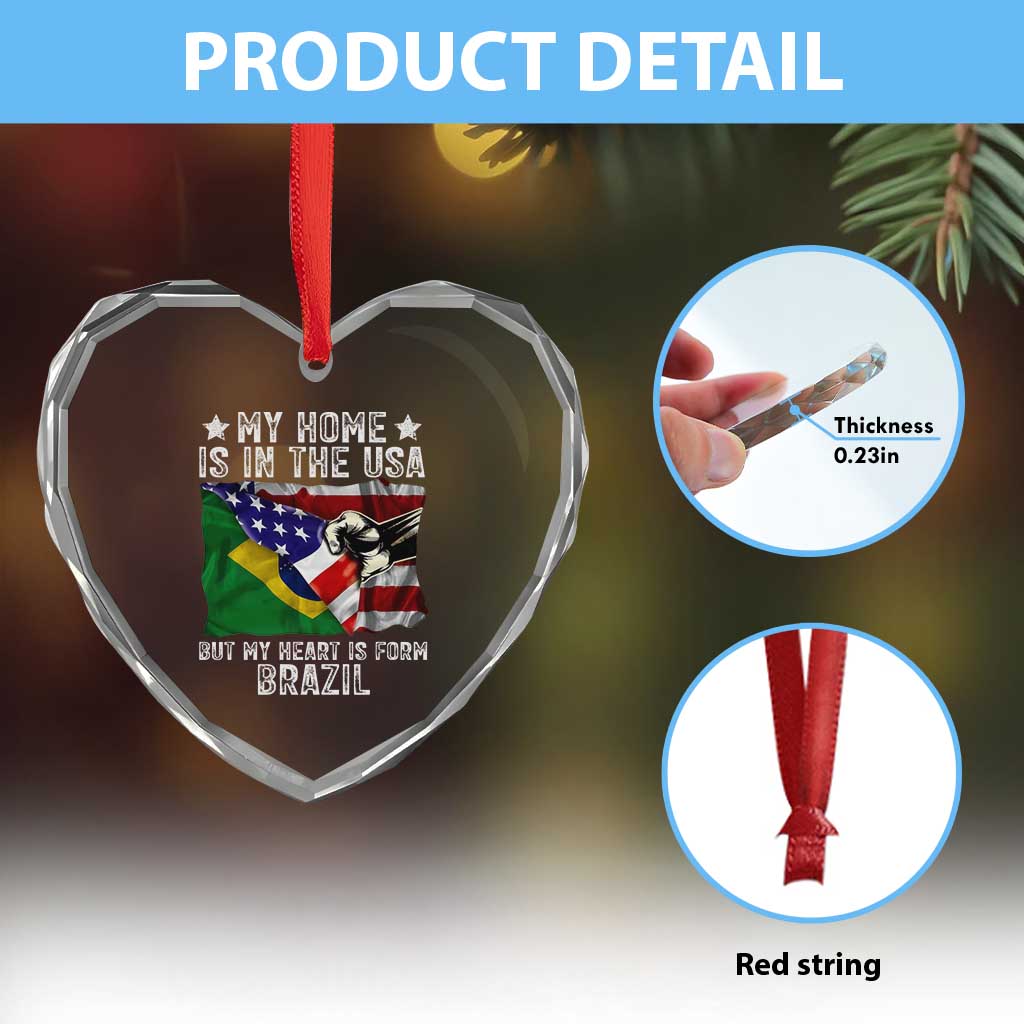 Brazilian American Patriot Heart Is From Brazil Flag Heart Crystal Glass Ornament TS14 Print Your Wear
