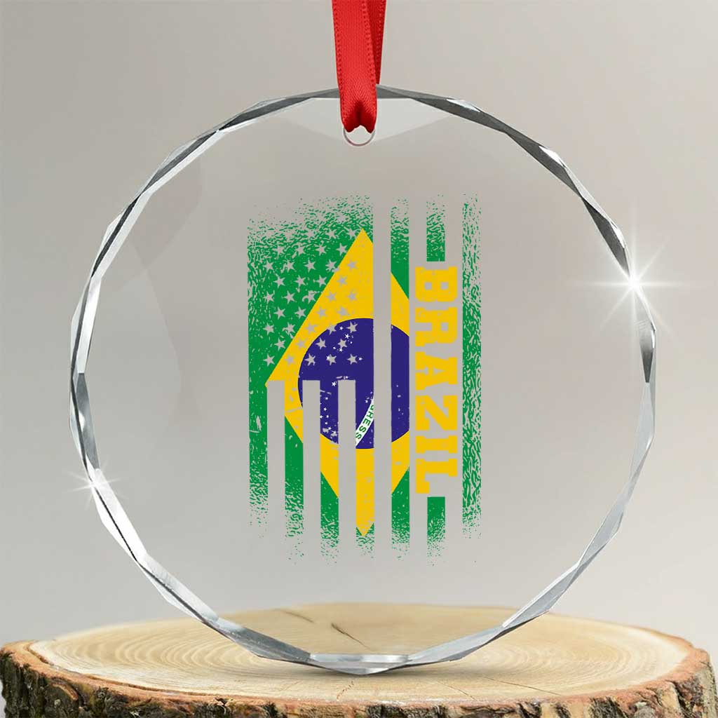 Brazilian Americans Brazilian Pride Latin Vintage USA Brazil Flag Crystal Glass Ornament TS11 Transparent Glass 3'' Circle Print Your Wear