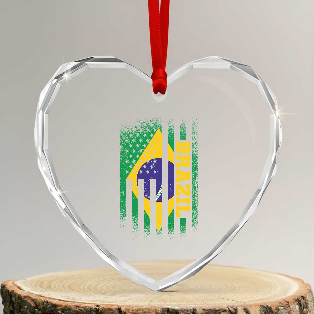 Brazilian Americans Brazilian Pride Latin Vintage USA Brazil Flag Heart Crystal Glass Ornament TS11 Transparent Glass 3'' Heart Print Your Wear