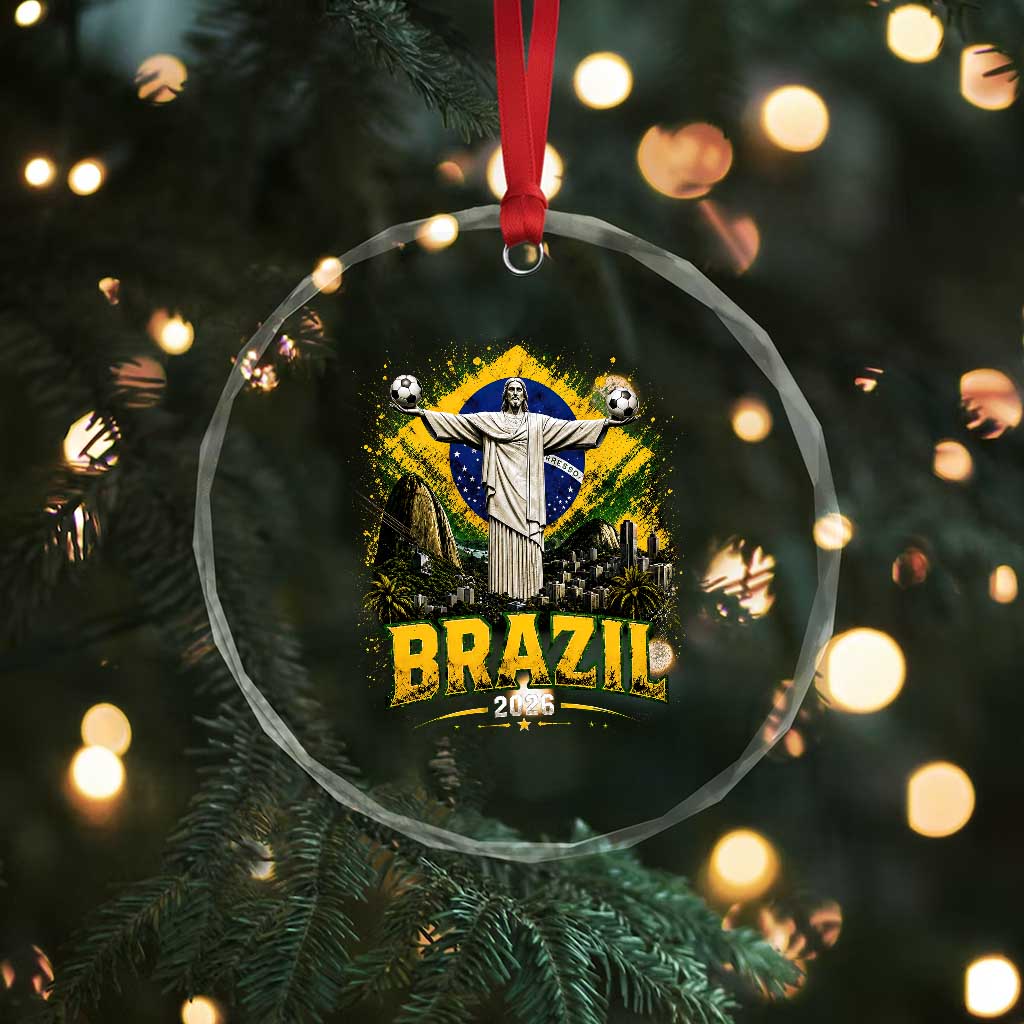Brazilian Futbol 2026 Crystal Glass Ornament Christ The Redeemer Football Pride TS12 Print Your Wear