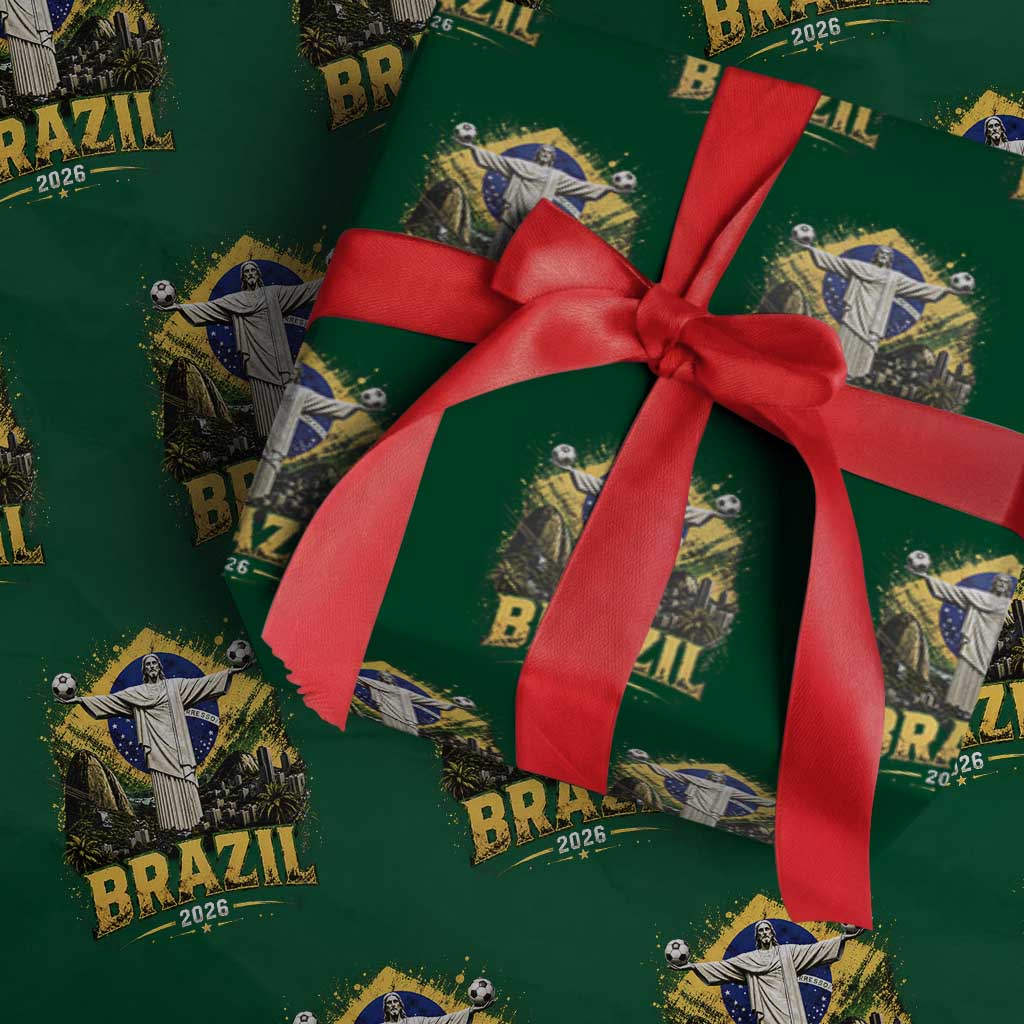Brazilian Futbol 2026 Wrapping Paper Roll Christ The Redeemer Football Pride TS12 Green Print Your Wear