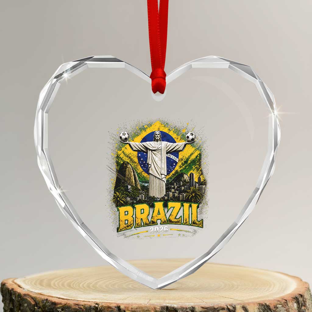 Brazilian Futbol 2026 Heart Crystal Glass Ornament Christ The Redeemer Football Pride