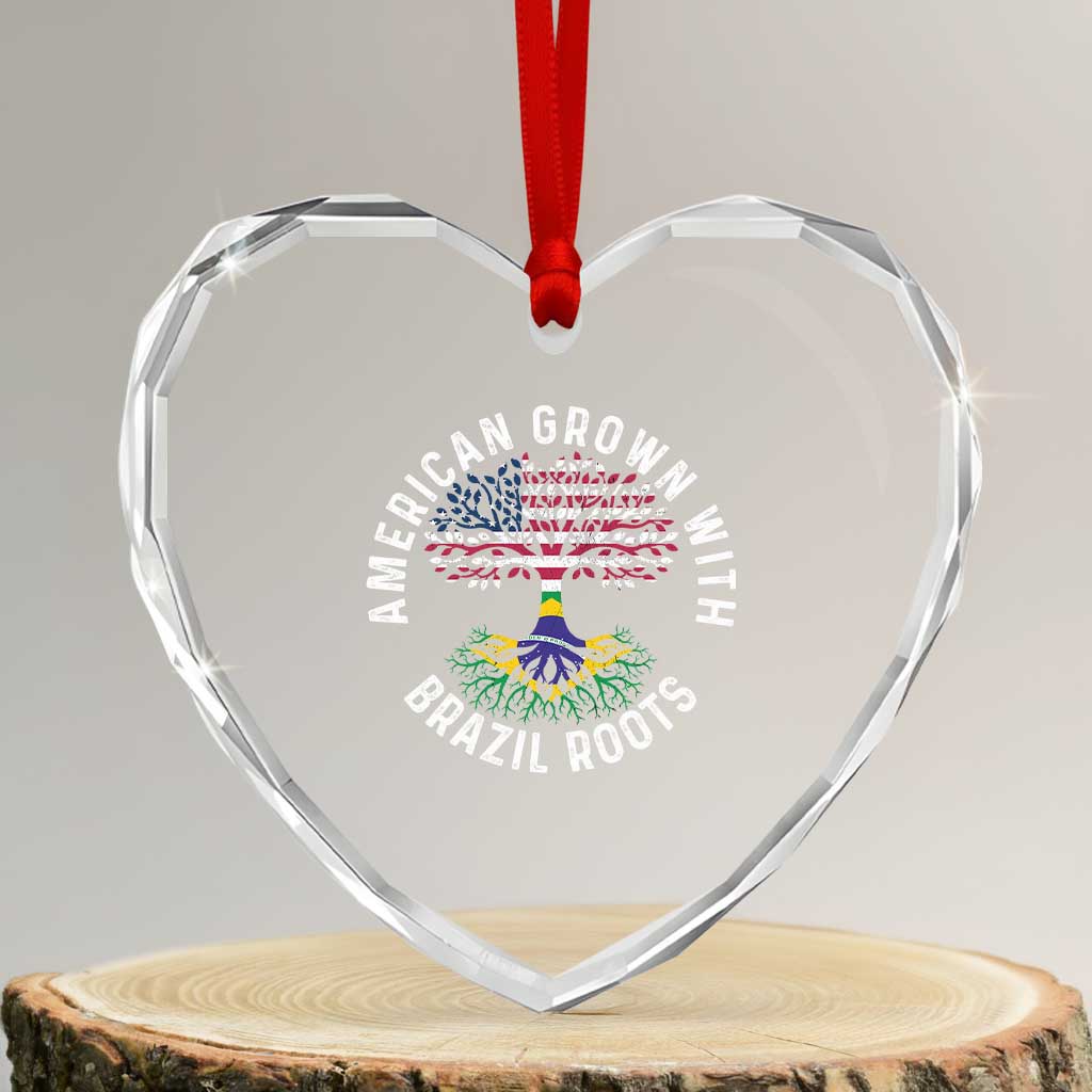 Brazilian Roots American Grown Tree Flag Heart Crystal Glass Ornament