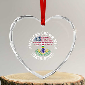 Brazilian Roots American Grown Tree Flag Heart Crystal Glass Ornament