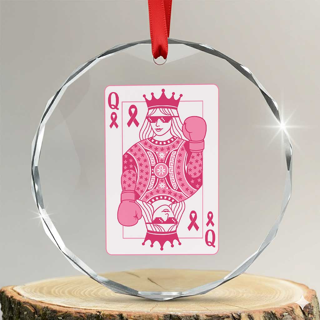 Breast Cancer Awareness Crystal Glass Ornament Queen Of Pink Ribbon Blackjack Cards Poker TS10 Transparent Glass 3'' Circle Print Your Wear