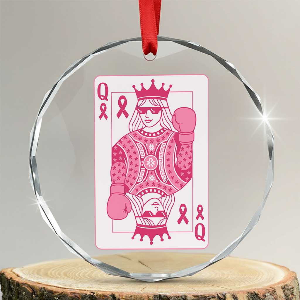 Breast Cancer Awareness Crystal Glass Ornament Queen Of Pink Ribbon Blackjack Cards Poker TS10 Transparent Glass 3'' Circle Print Your Wear