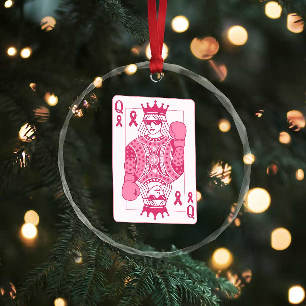 Breast Cancer Awareness Crystal Glass Ornament Queen Of Pink Ribbon Blackjack Cards Poker TS10 Print Your Wear