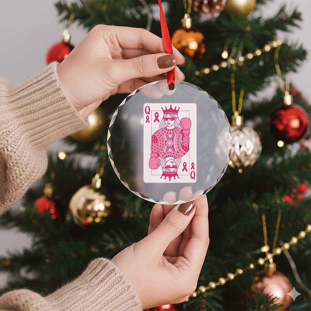 Breast Cancer Awareness Crystal Glass Ornament Queen Of Pink Ribbon Blackjack Cards Poker TS10 Print Your Wear