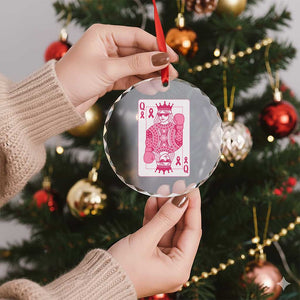 Breast Cancer Awareness Crystal Glass Ornament Queen Of Pink Ribbon Blackjack Cards Poker TS10 Print Your Wear