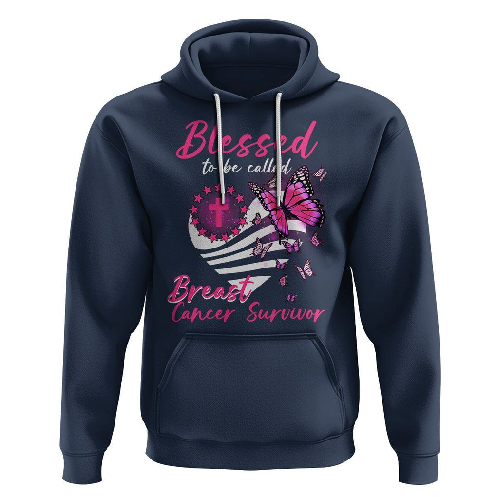 Breast Cancer Awareness Hoodie Blessed To Be Called Breast Cancer Survivor Pink Butterfly TS02 Navy Printyourwear
