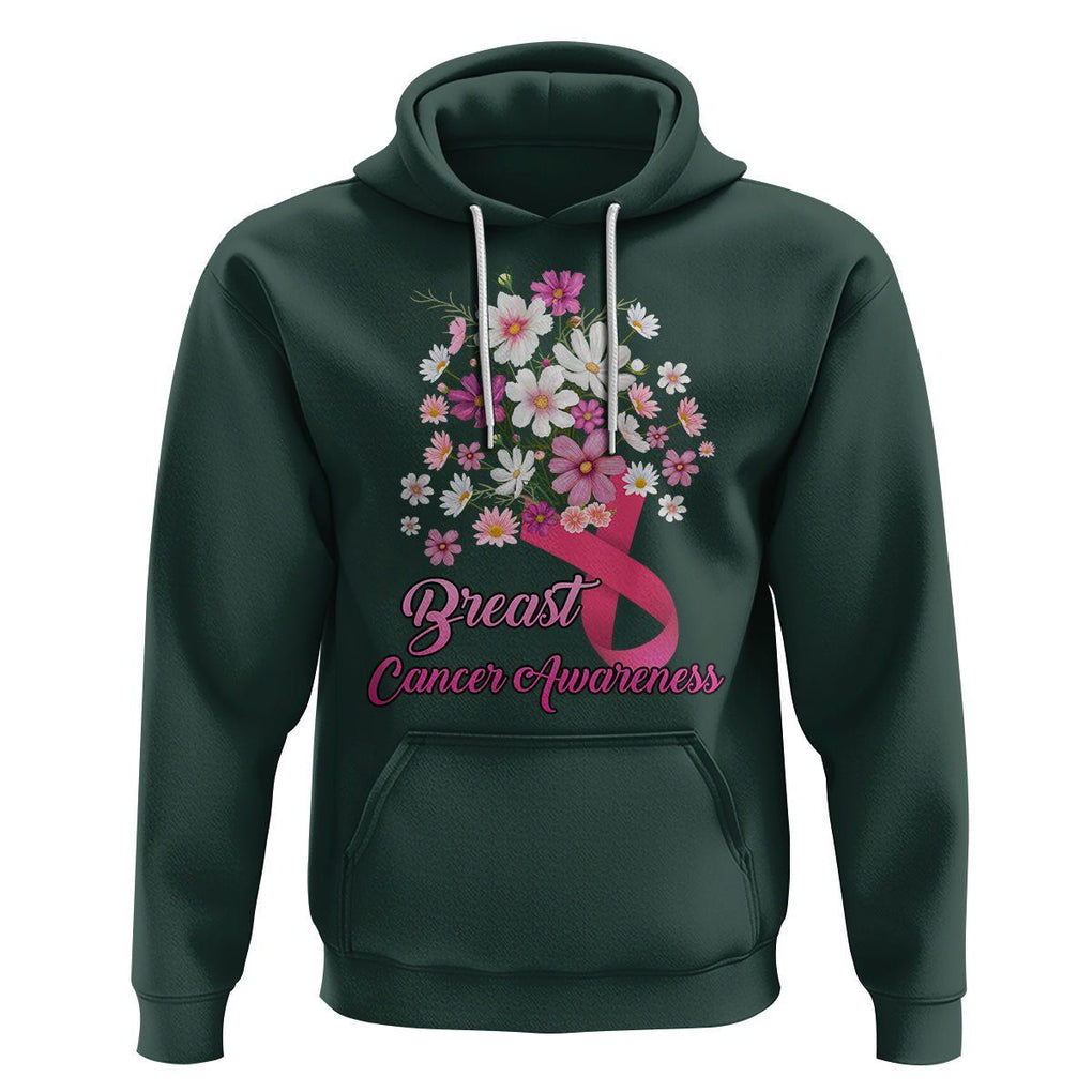Breast Cancer Awareness Hoodie Pink Ribbon Flower Bouquet Supoprt Women Breast Cancer Warrior TS02 Dark Forest Green Printyourwear