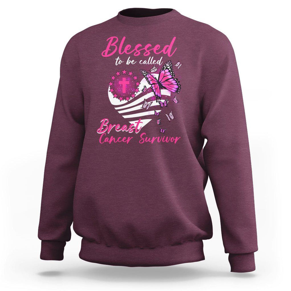 Breast Cancer Awareness Sweatshirt Blessed To Be Called Breast Cancer Survivor Pink Butterfly TS02 Maroon Printyourwear