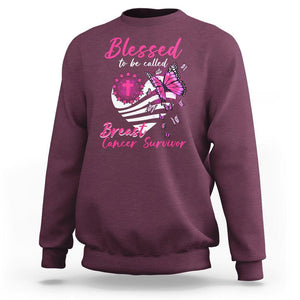 Breast Cancer Awareness Sweatshirt Blessed To Be Called Breast Cancer Survivor Pink Butterfly TS02 Maroon Printyourwear