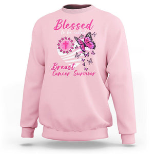 Breast Cancer Awareness Sweatshirt Blessed To Be Called Breast Cancer Survivor Pink Butterfly TS02 Light Pink Printyourwear
