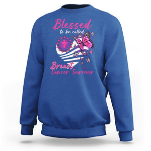 Breast Cancer Awareness Sweatshirt Blessed To Be Called Breast Cancer Survivor Pink Butterfly TS02 Royal Blue Printyourwear