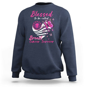 Breast Cancer Awareness Sweatshirt Blessed To Be Called Breast Cancer Survivor Pink Butterfly TS02 Navy Printyourwear