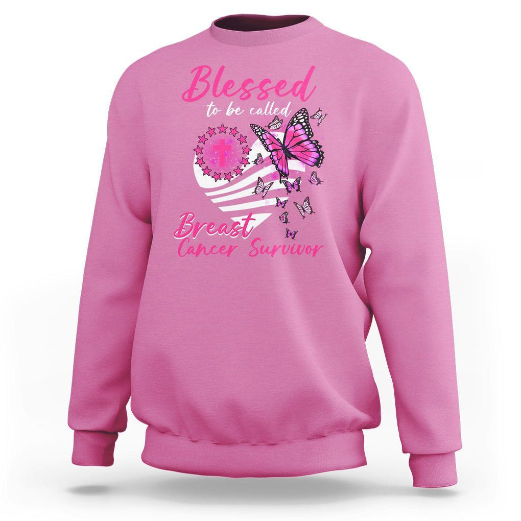 Breast Cancer Awareness Sweatshirt Blessed To Be Called Breast Cancer Survivor Pink Butterfly TS02 Azalea Printyourwear