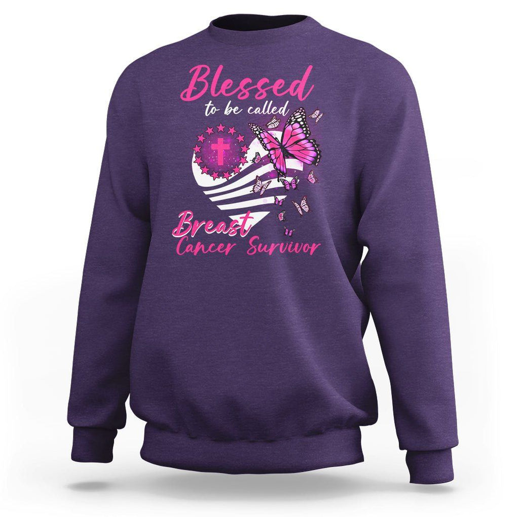 Breast Cancer Awareness Sweatshirt Blessed To Be Called Breast Cancer Survivor Pink Butterfly TS02 Purple Printyourwear