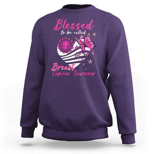 Breast Cancer Awareness Sweatshirt Blessed To Be Called Breast Cancer Survivor Pink Butterfly TS02 Purple Printyourwear