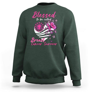 Breast Cancer Awareness Sweatshirt Blessed To Be Called Breast Cancer Survivor Pink Butterfly TS02 Dark Forest Green Printyourwear