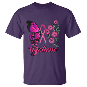 Breast Cancer Awareness T Shirt Believe Butterfly Flower Pink Ribbon Support Squad TS02 Purple Printyourwear