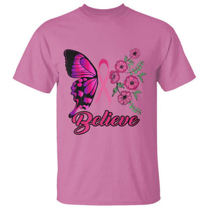 Breast Cancer Awareness T Shirt Believe Butterfly Flower Pink Ribbon Support Squad TS02 Azalea Printyourwear