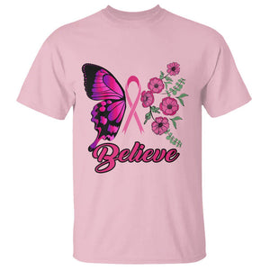 Breast Cancer Awareness T Shirt Believe Butterfly Flower Pink Ribbon Support Squad TS02 Light Pink Printyourwear