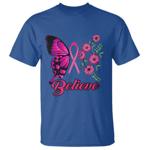 Breast Cancer Awareness T Shirt Believe Butterfly Flower Pink Ribbon Support Squad TS02 Royal Blue Printyourwear