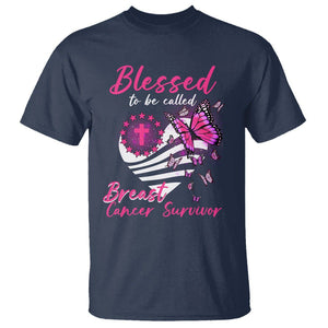Breast Cancer Awareness T Shirt Blessed To Be Called Breast Cancer Survivor Pink Butterfly TS02 Navy Printyourwear