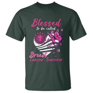 Breast Cancer Awareness T Shirt Blessed To Be Called Breast Cancer Survivor Pink Butterfly TS02 Dark Forest Green Printyourwear
