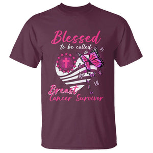 Breast Cancer Awareness T Shirt Blessed To Be Called Breast Cancer Survivor Pink Butterfly TS02 Maroon Printyourwear