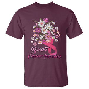 Breast Cancer Awareness T Shirt Pink Ribbon Flower Bouquet Supoprt Women Breast Cancer Warrior TS02 Maroon Printyourwear