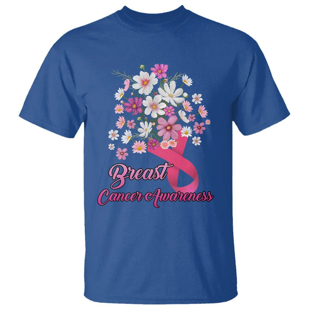 Breast Cancer Awareness T Shirt Pink Ribbon Flower Bouquet Supoprt Women Breast Cancer Warrior TS02 Royal Blue Printyourwear