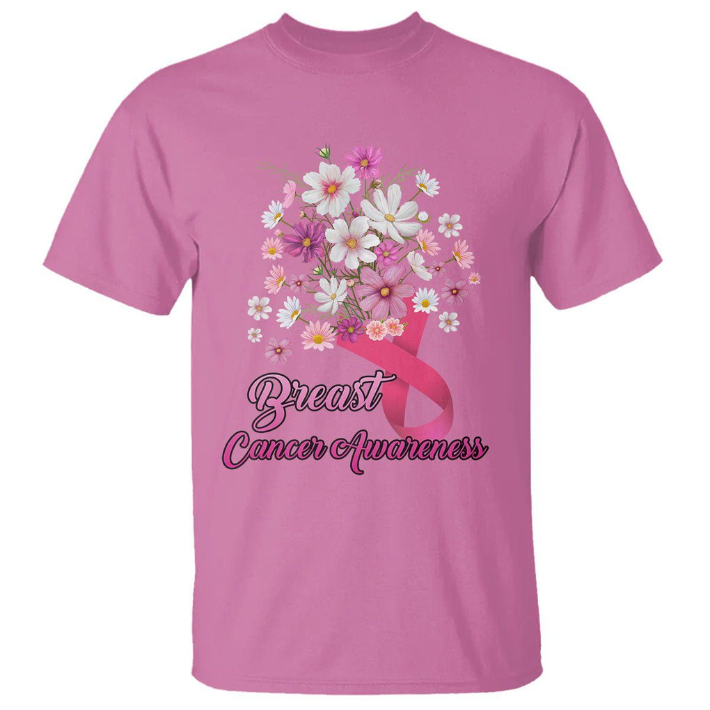 Breast Cancer Awareness T Shirt Pink Ribbon Flower Bouquet Supoprt Women Breast Cancer Warrior TS02 Azalea Printyourwear