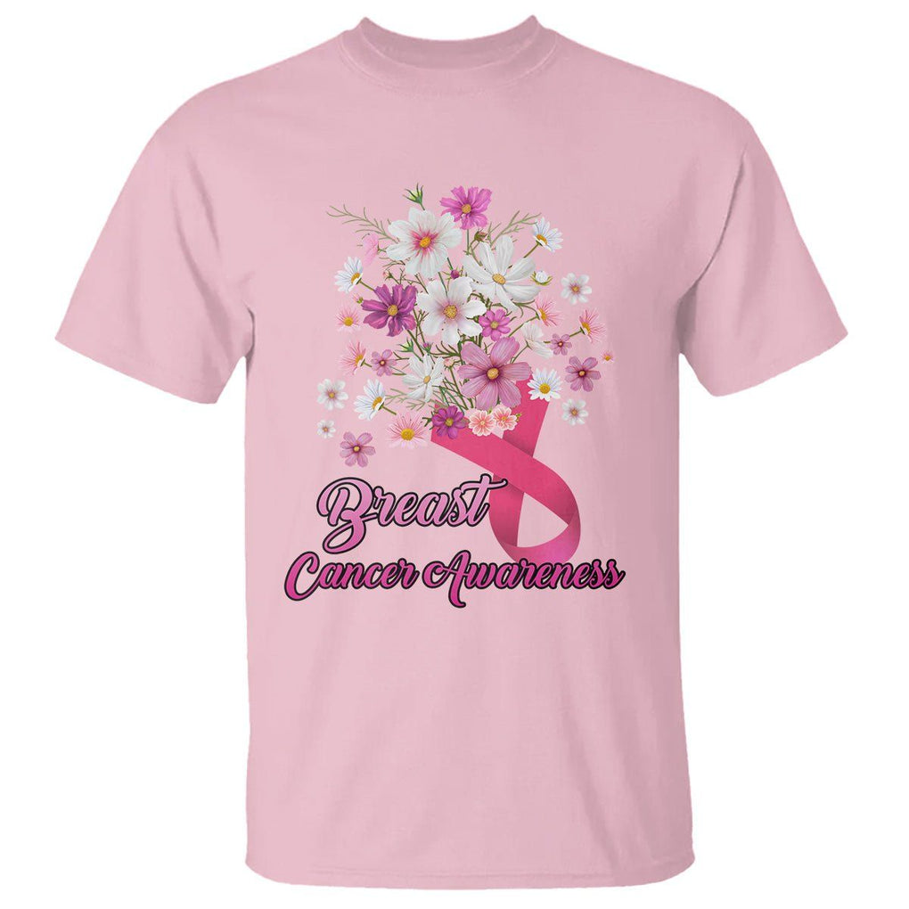 Breast Cancer Awareness T Shirt Pink Ribbon Flower Bouquet Supoprt Women Breast Cancer Warrior TS02 Light Pink Printyourwear