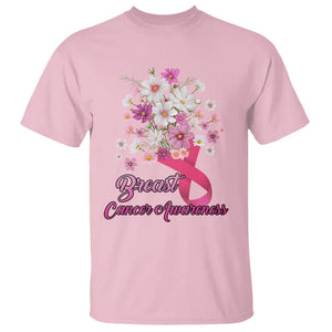 Breast Cancer Awareness T Shirt Pink Ribbon Flower Bouquet Supoprt Women Breast Cancer Warrior TS02 Light Pink Printyourwear