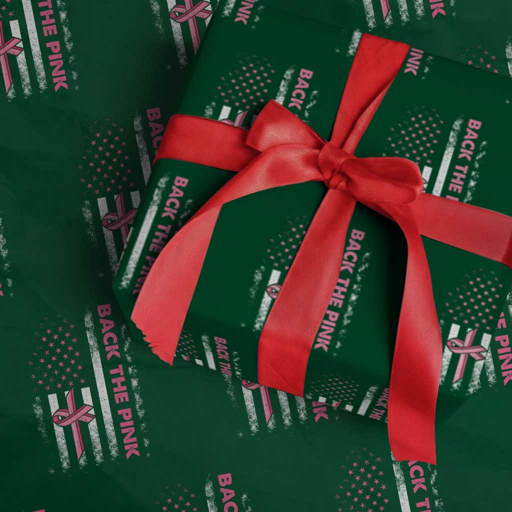 Breast Cancer Awareness Wrapping Paper Roll Back The Pink Warrior American Flag TS11 Green Print Your Wear