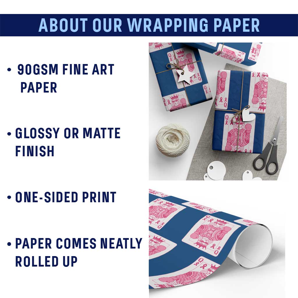 Breast Cancer Awareness Wrapping Paper Roll Queen Of Pink Ribbon Blackjack Cards Poker TS10 Print Your Wear