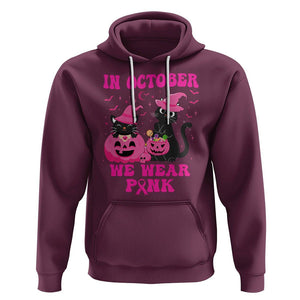 Breast Cancer Cat Hoodie In October We Wear Pink Black Cat Halloween Breast Cancer Awareness TS02 Maroon Printyourwear