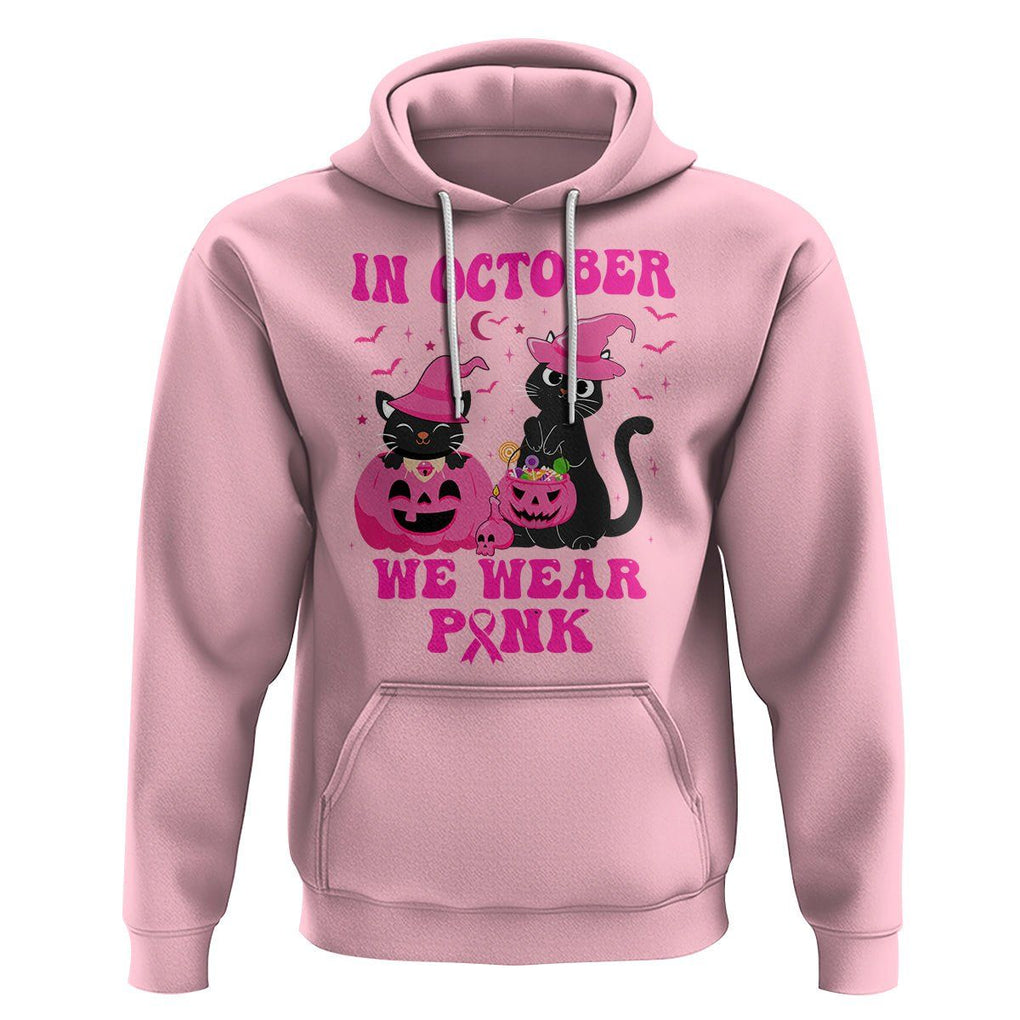 Breast Cancer Cat Hoodie In October We Wear Pink Black Cat Halloween Breast Cancer Awareness TS02 Light Pink Printyourwear