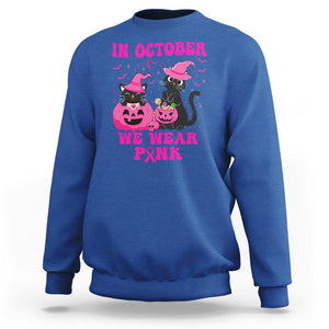 Breast Cancer Cat Sweatshirt In October We Wear Pink Black Cat Halloween Breast Cancer Awareness TS02 Royal Blue Printyourwear